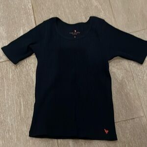 Girls Pink chicken Rib navy blue short sleeve top